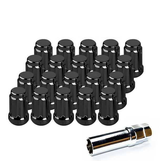 20 Pcs Black Open End M12 x 1.5MM Tuner Wheel Long Lug Nuts Kit For Honda Acura 